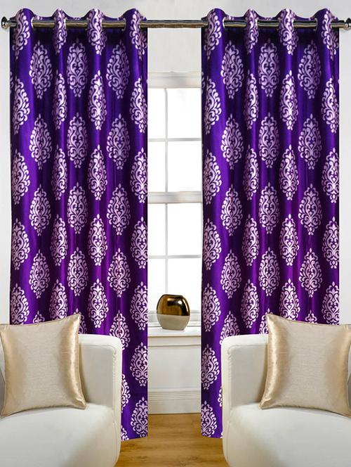 home candy eyelet fancy polyester 2 piece door curtain set - 84"x48", purple - 12212531 - Very Small Image - 1