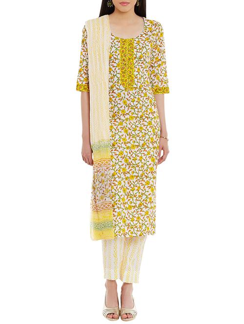 yellow cotton unstitched suit - 12219741 - Very Small Image - 1