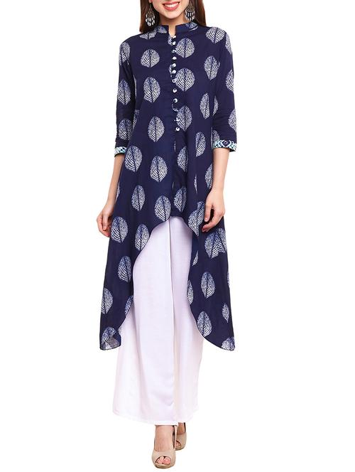 blue rayon high-low kurta - 12220584 - Very Small Image - 1
