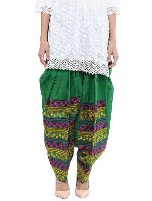 green cotton phulkari embroidery salwar - 12221164 - Very Small Image - 1