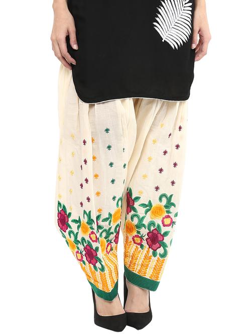 beige cotton embroidered salwar - 12221174 - Very Small Image - 1