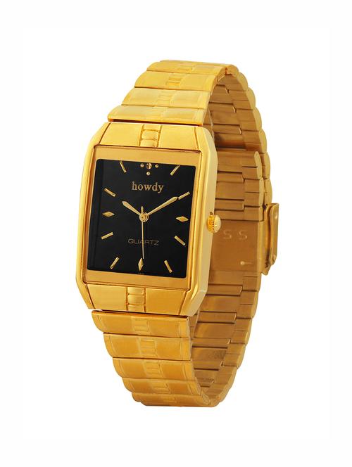 howdy Smart Analog Black Dial Watch With Golden Stainless Steel Strap - For Men's & Boys ss567 - 12221525 - Very Small Image - 1