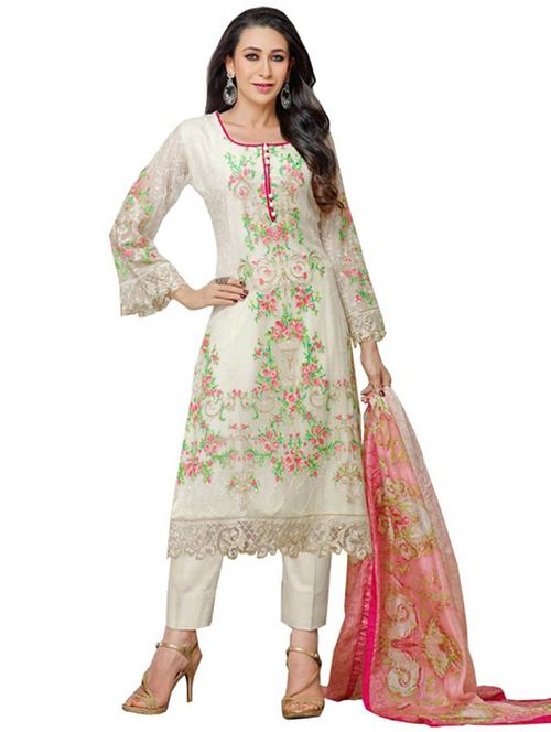 white georgette semistitched suit - 12222357 - Very Small Image - 1