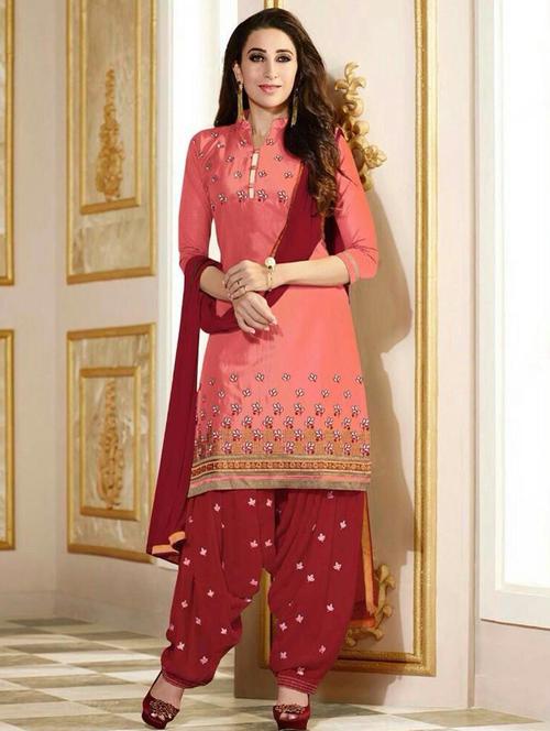 orange cotton semistitched suit - 12222452 - Very Small Image - 1