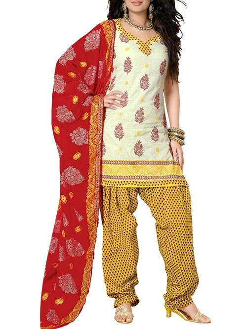 white cotton semistitched suit - 12222546 - Very Small Image - 1