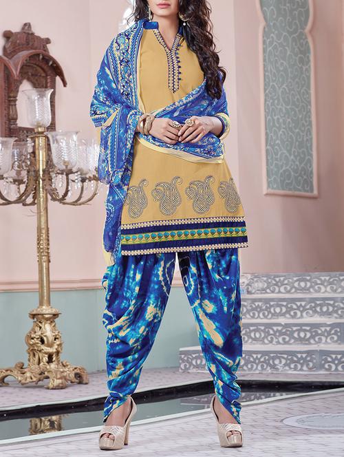 yellow cotton semistitched suit - 12222630 - Very Small Image - 1