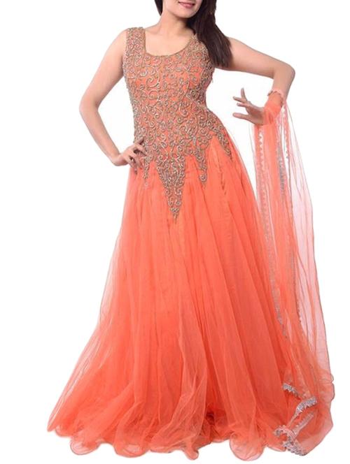 orange net semistitched suit - 12222661 - Very Small Image - 1