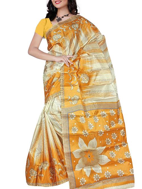 yellow silk saree - 12222941 - Very Small Image - 1