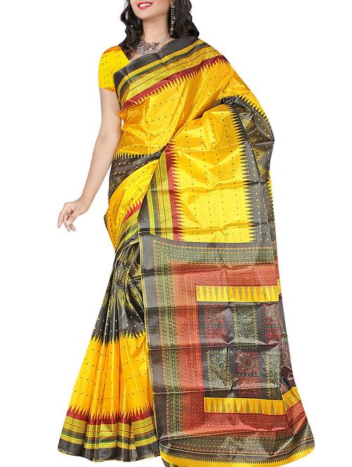 yellow silk saree - 12222964 - Very Small Image - 1