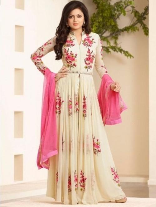 white georgette semistitched suit - 12223276 - Very Small Image - 1