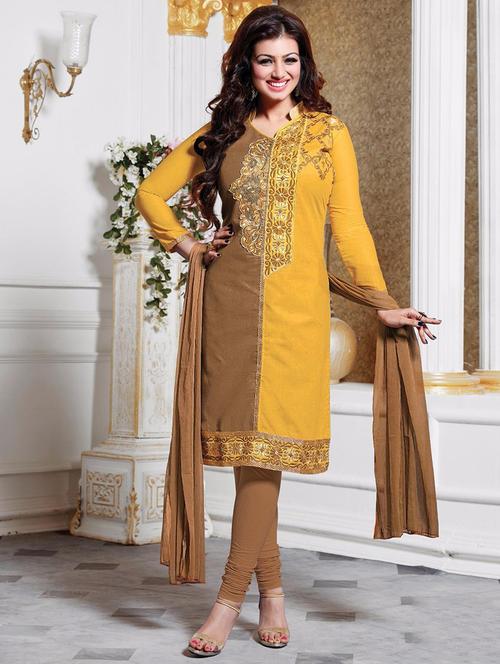 yellow cotton semistitched suit - 12223397 - Very Small Image - 1