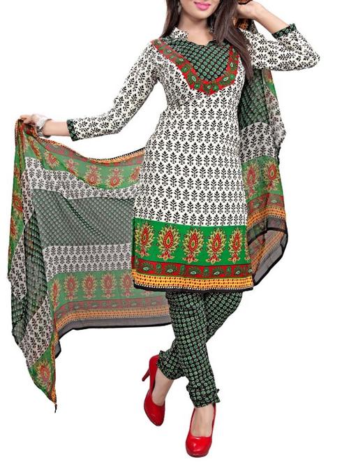 white cotton unstitched suit - 12223489 - Very Small Image - 1