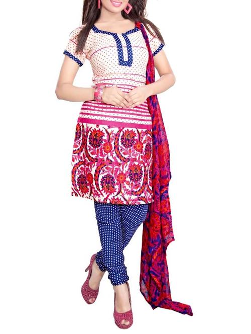 white cotton unstitched suit - 12223491 - Very Small Image - 1