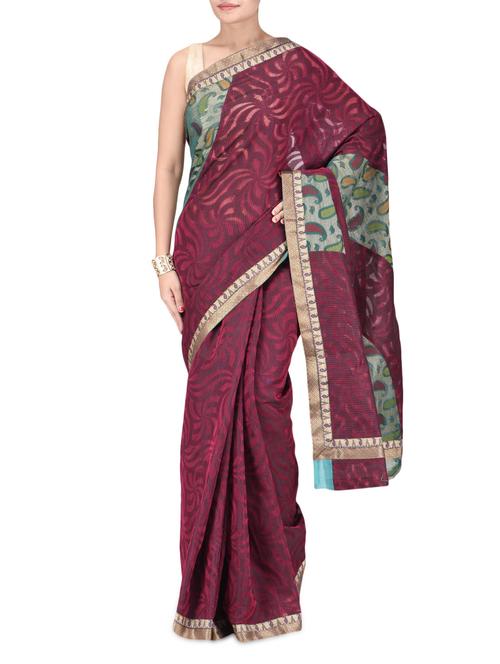 pink printed cotton blend saree - 1223635 - Very Small Image - 1