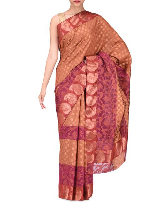 brown brasso jacquard cotton blend saree - 1223659 - Very Small Image - 1
