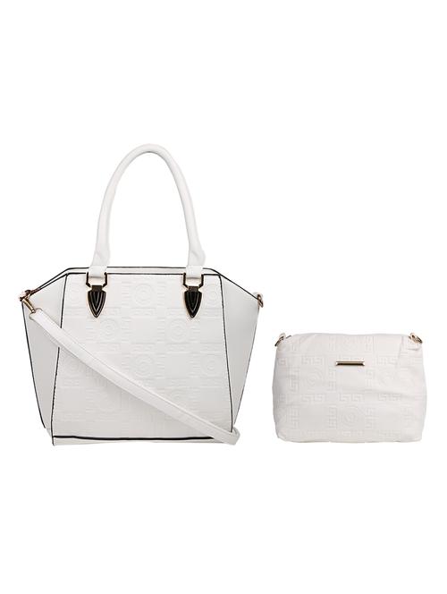white leatherette textured handbag with pouch - 12239942 - Very Small Image - 1