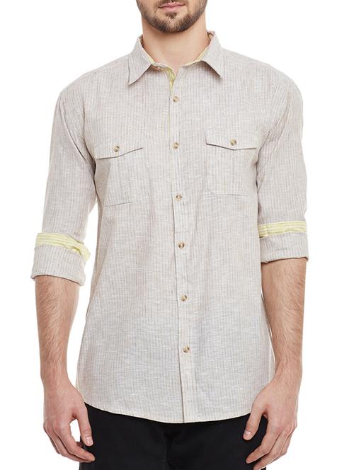 beige linen casual shirt - 12240423 - Very Small Image - 1
