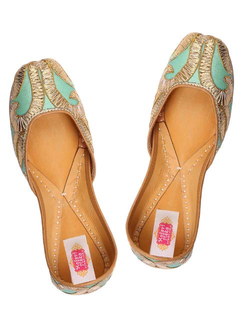 sea-green silk gota lace embroidered mojaris - 12241603 - Very Small Image - 1