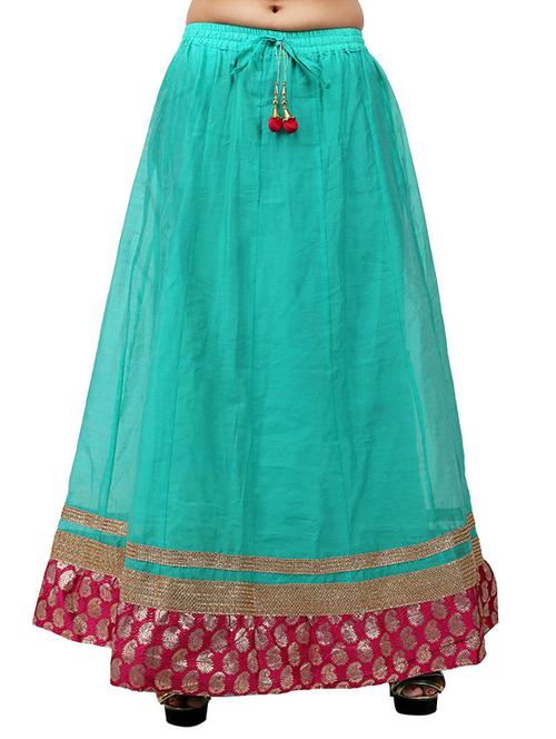 green cotton  ethnic long skirt - 12242156 - Very Small Image - 1