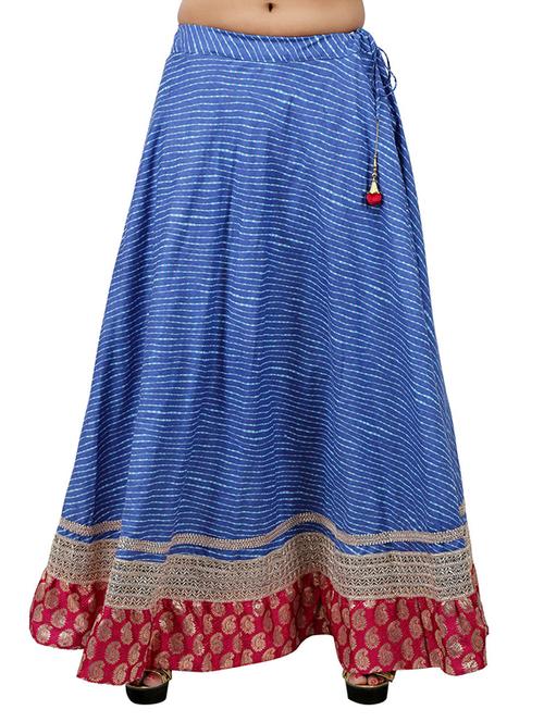 blue cotton  ethnic long skirt - 12242162 - Very Small Image - 1