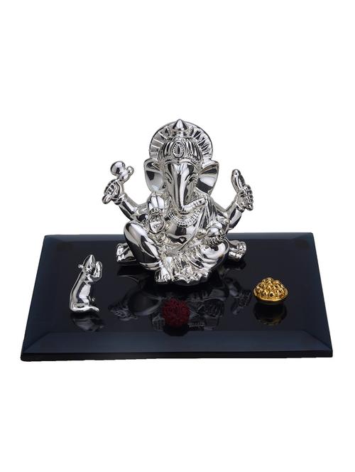 ganesha vandana - glass base silver figurine - 12243986 - Very Small Image - 1