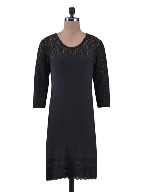 solid black viscose spandex laced dress - 1224529 - Very Small Image - 1