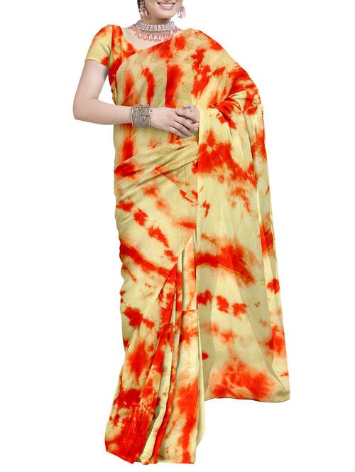 yellow chiffon tie & dye saree with blouse - 12245452 - Very Small Image - 1