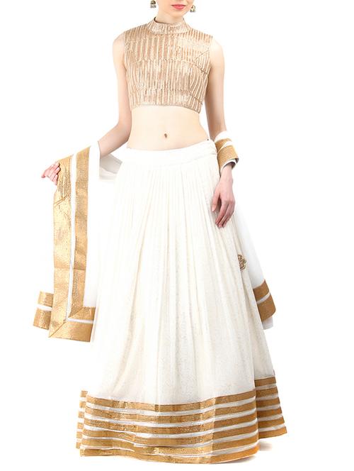 white embellished stitched lehenga set - 12245712 - Very Small Image - 1