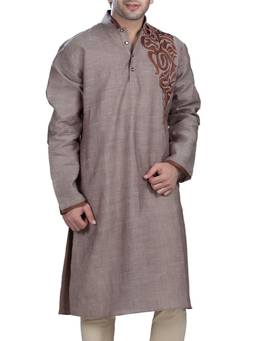 light brown linen ethnic wear set - 12247563 - Very Small Image - 1