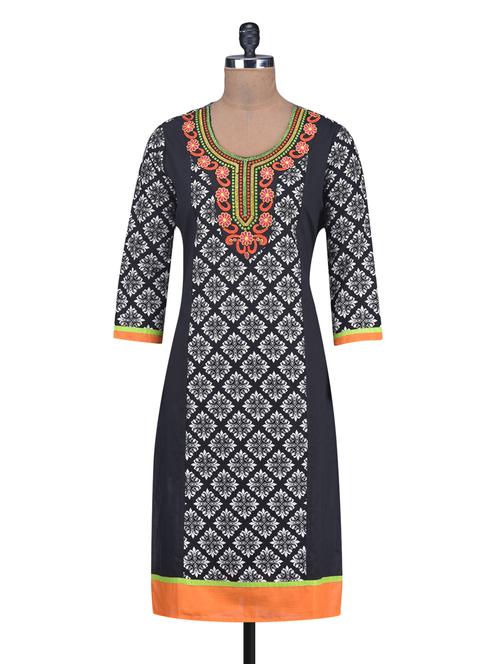 black cotton printed kurti - 1224760 - Very Small Image - 1