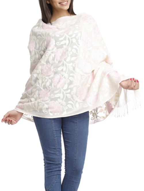 white floral woolen shawl - 12248331 - Very Small Image - 1