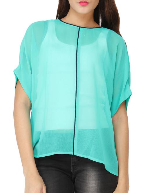 contrast piping detail sheer top - 12249064 - Very Small Image - 1