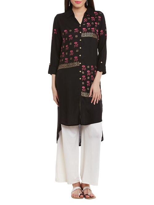 high-low block print kurta - 12251061 - Very Small Image - 1