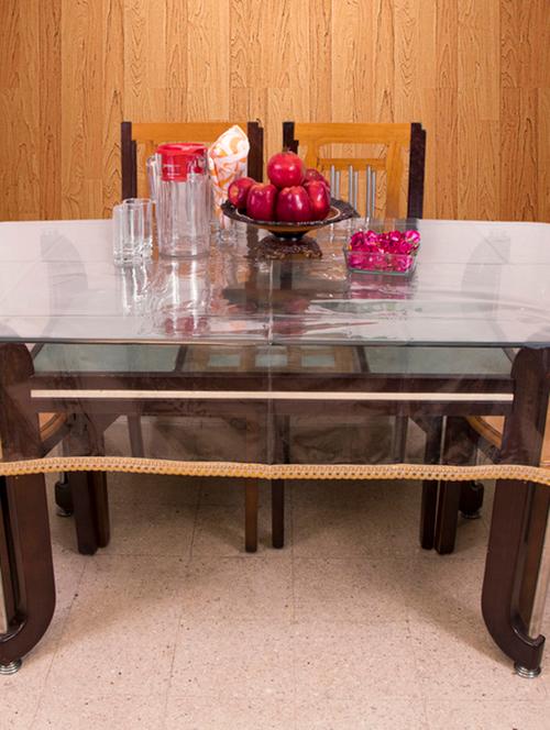 azalea clear 8 seater table cover, 1 inch gold lace ,pack of 1 - 12253451 - Very Small Image - 1