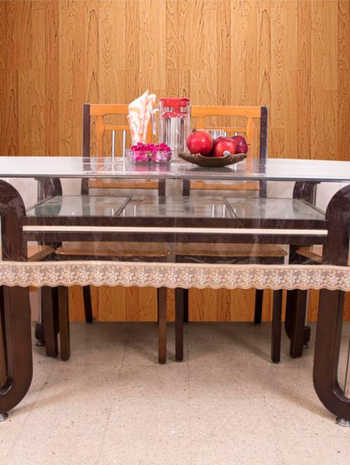 azalea clear 4 seater table cover, 3 inch gold lace ,pack of 1 - 12253452 - Very Small Image - 1