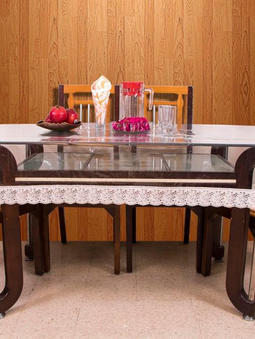 azalea clear 6 seater table cover, 3 inch white lace ,pack of 1 - 12253456 - Very Small Image - 1