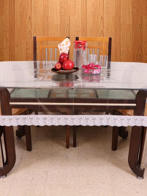 azalea clear 6 seater table cover, 3 inch peach lace ,pack of 1 - 12253459 - Very Small Image - 1