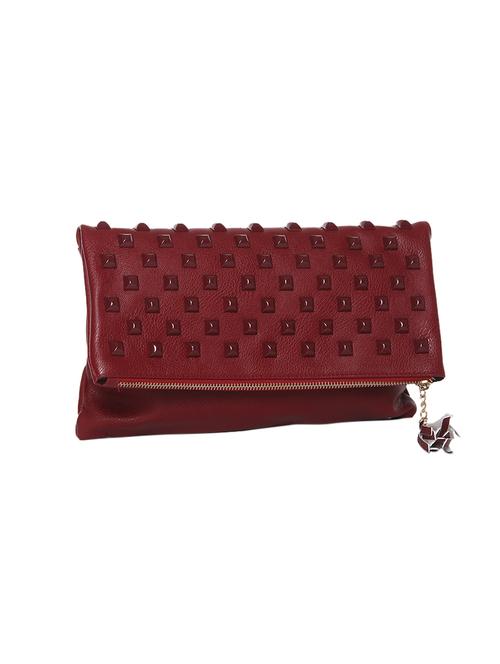 maroon leatherette studded clutch - 12254578 - Very Small Image - 1