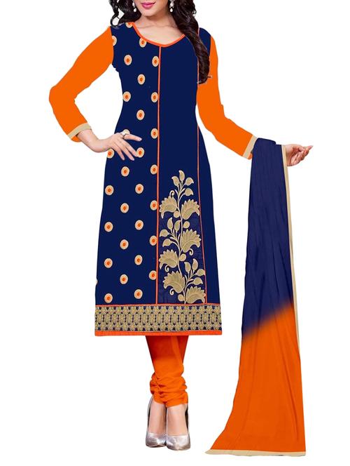 blue cotton semistitched suit - 12258100 - Very Small Image - 1