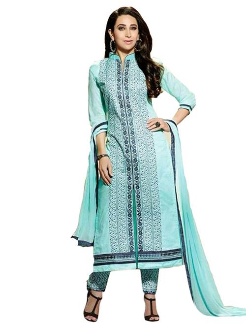 blue cotton semistitched suit - 12258221 - Very Small Image - 1