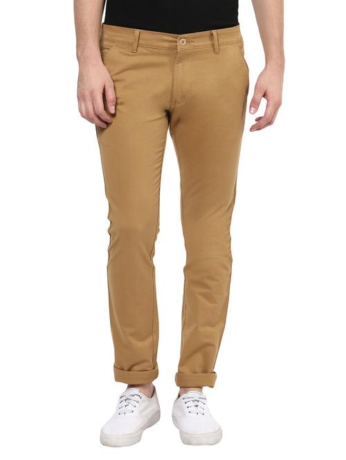 Khaki Stretchable Slim Fit Casual Chinos - 12258759 - Very Small Image - 1
