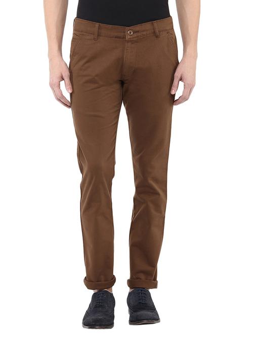 Dark Brown Stretchable Slim Fit Casual Chinos - 12258760 - Very Small Image - 1