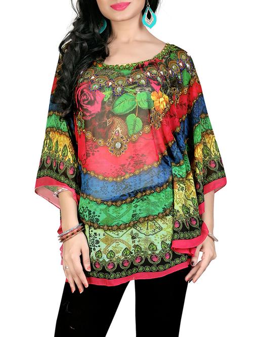 multicolored printed georgette kaftan - 12260716 - Very Small Image - 1