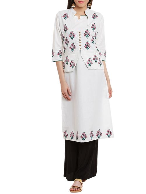 white cotton long kurta - 12260833 - Very Small Image - 1