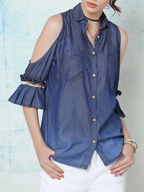dark blue denim regular shirt - 12261475 - Very Small Image - 1