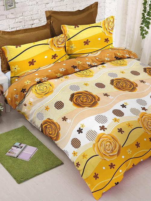 yellow floral print cotton bed sheet set - 12263114 - Very Small Image - 1