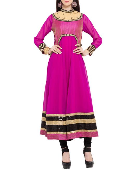 pink georgette anarkali kurta - 12263124 - Very Small Image - 1