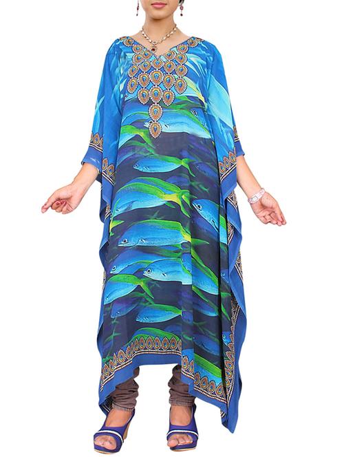 blue printed georgette kaftan - 12265222 - Very Small Image - 1