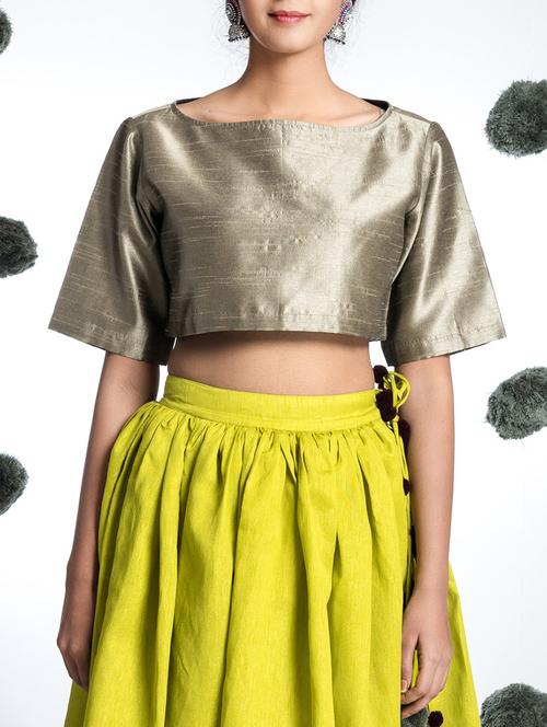 antique silver silk cotton blend crop top - 12265296 - Very Small Image - 1