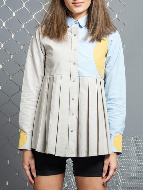 light grey cotton box pleat shirt - 12265328 - Very Small Image - 1